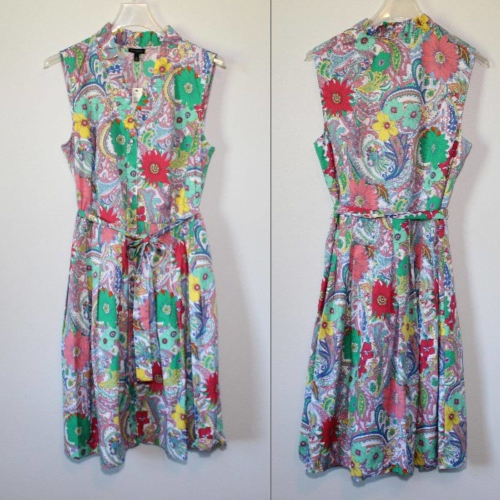 NWT Talbots Floral Paisley Sleeveless Button Front Dress With Tie Size 12 H14884 - Picture 11 of 11